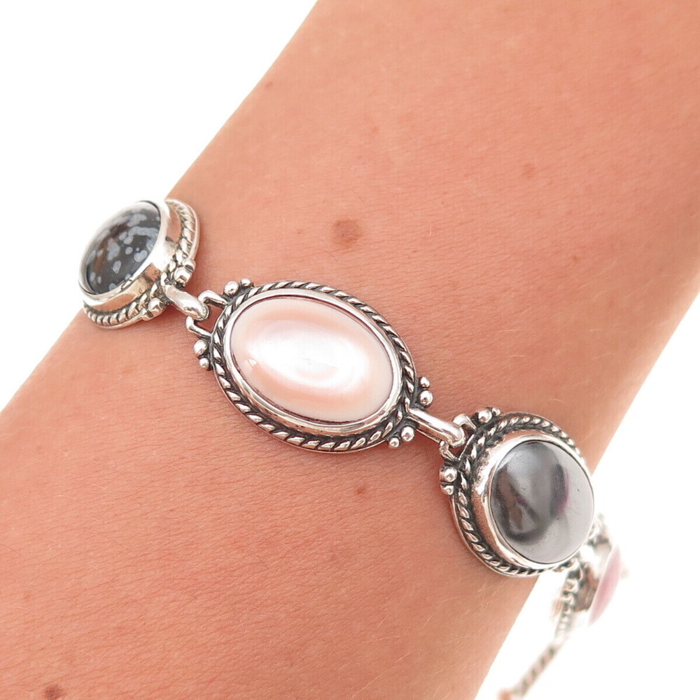 Carolyn Pollack 925 Sterling Silver Vintage Real Multi-Color Gem Bracelet 7"